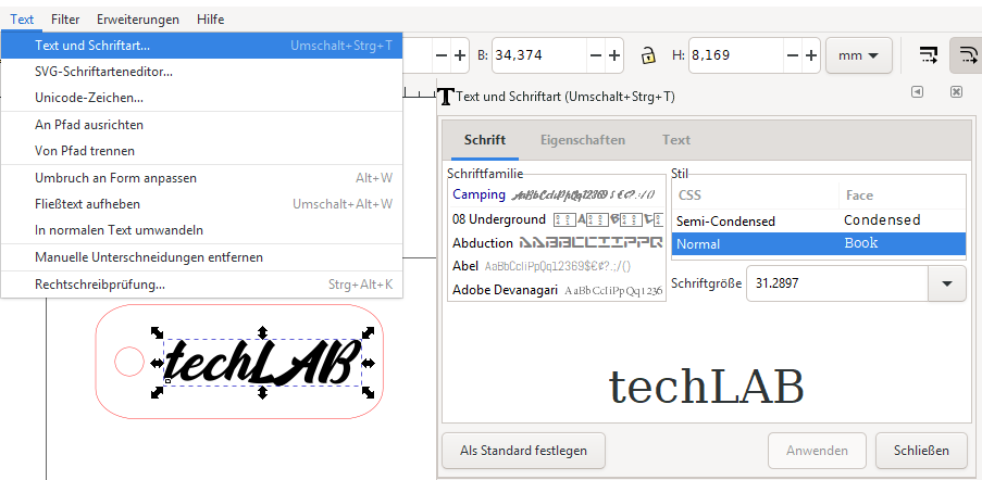 Text Dialogfeld öffnen