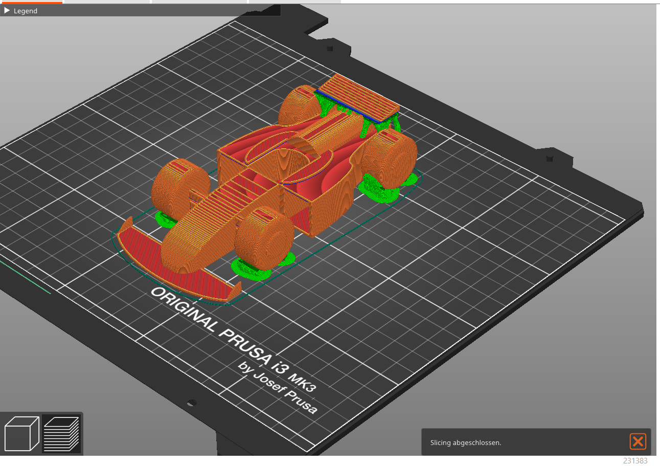 Screenshot vom F1-Auto-Design im Programm PrusaSlicer