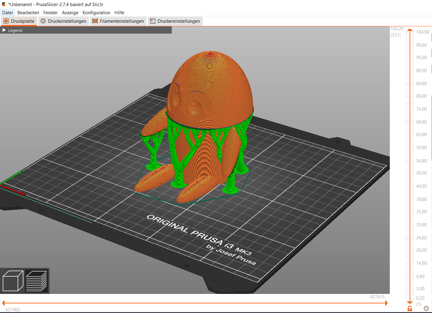 Screenshot der Roboter-Zeichnung im Programm PrusaSlicer